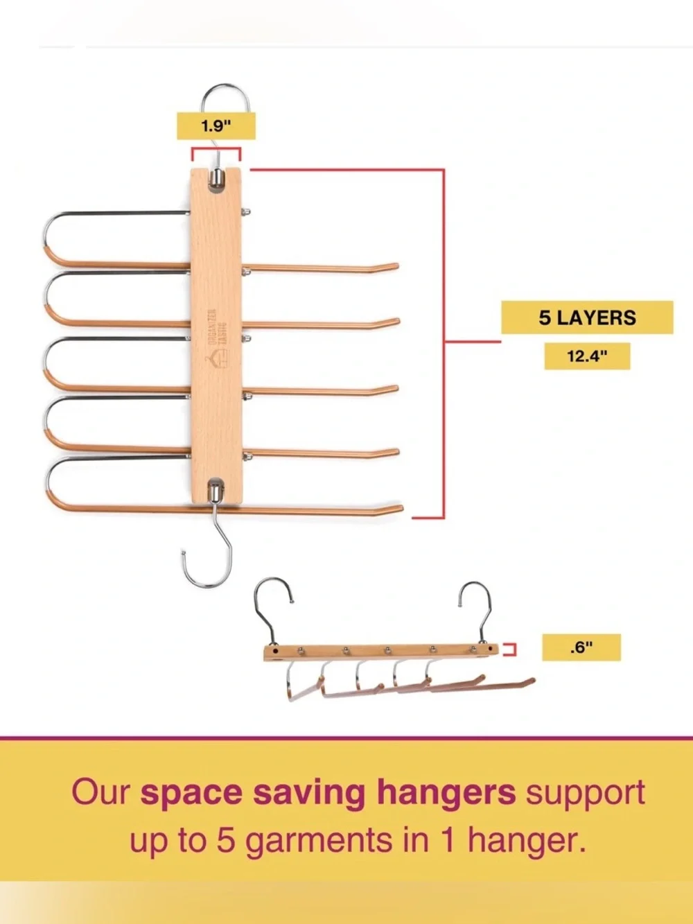 Organizer Tastic, Space Saving 5-Tier, Non Slip Pants Hanger